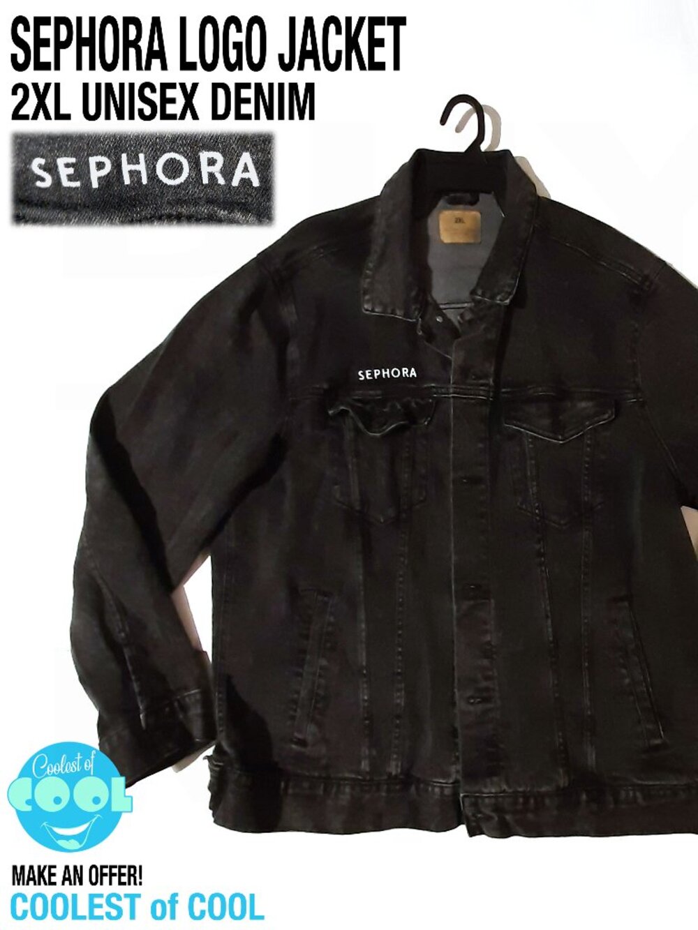 rare Sephora Collection denim jacket 2XL Womens Men's black jeans make up artist